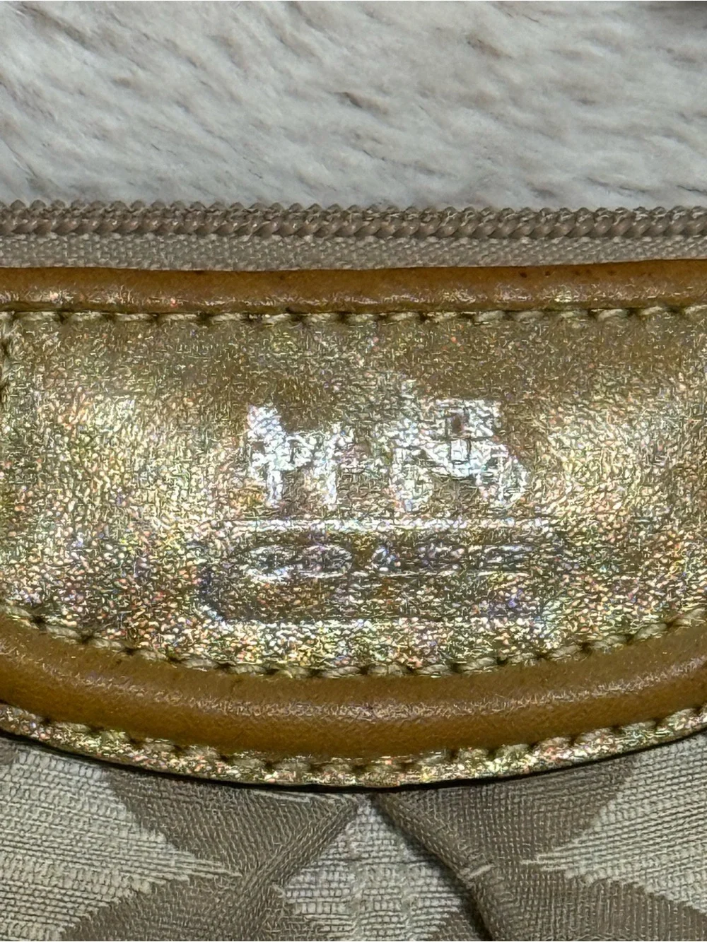 Coach Y2K Gold Lurex /Tan Jacquard Wristlet Signature C
